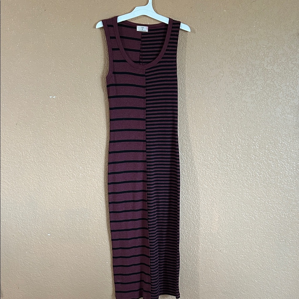 T.La Burgundy and Black Striped Midi Dress